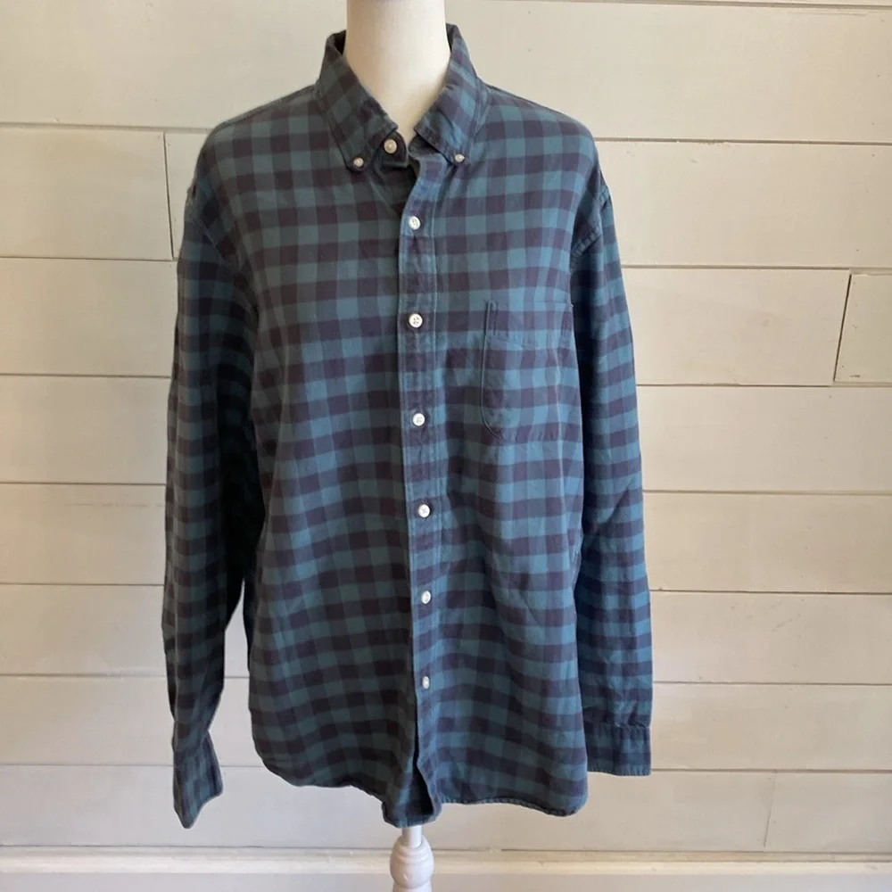 J. Crew Slim All Cotton Oxford. Size L. Blue plaid. Button-down. Vintage.
